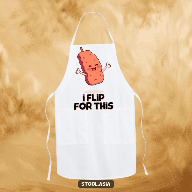 Funny Skewer Apron: A cheerful meat skewer with arms performing a dramatic flourish, ready to cook up a storm.