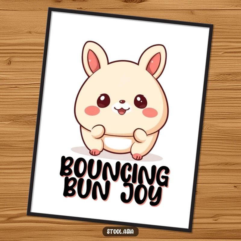 Funny bao bun digital art print of a happy, bouncing bun with cheerful eyes, instant cute decor.