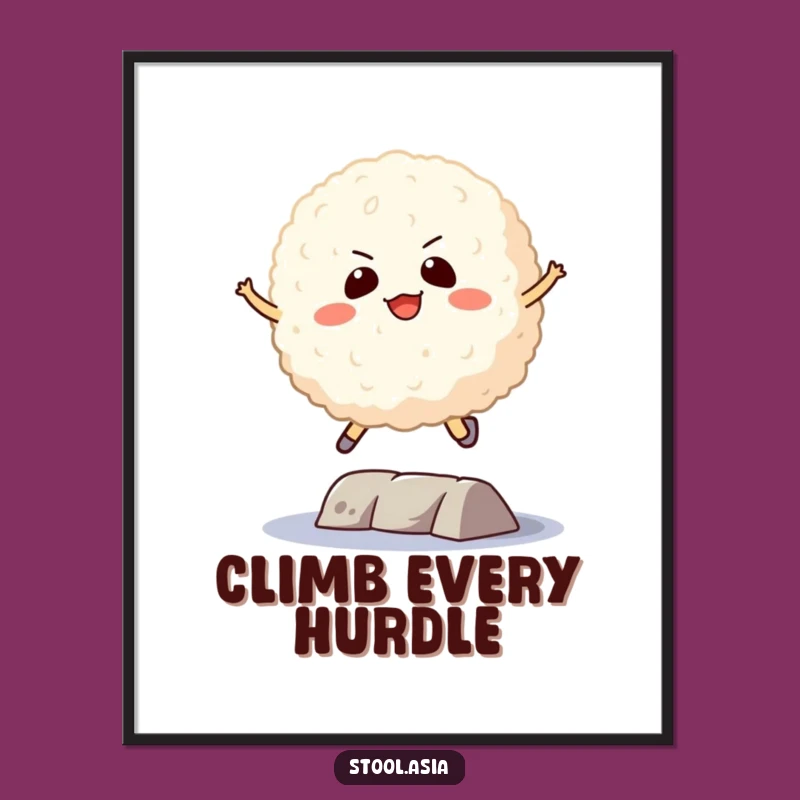 Funny Rice Ball Jump Digital Art: Hilarious Motivational Wall Decor