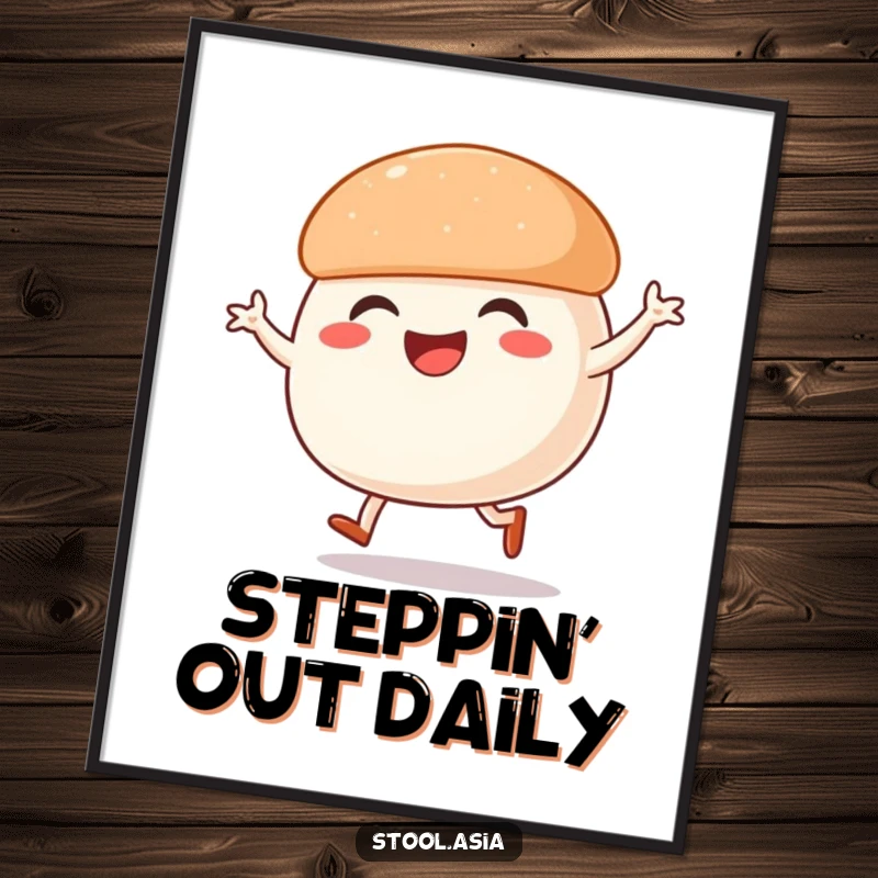 Funny Steamed Bun Poster: A smiling steamed bun with tiny legs performing an exciting street dance, full of life.