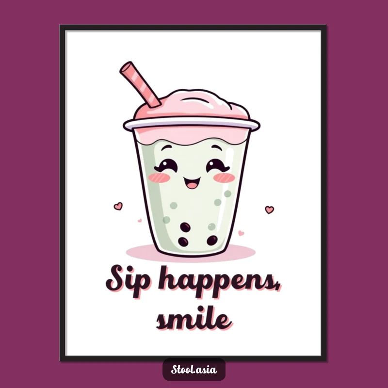 Funny Boba Tea Poster - Wiggling Cup Art Print, Hilarious Cartoon Decor Gift