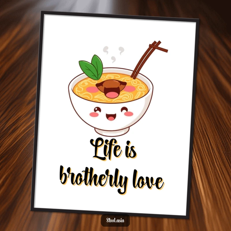 Funny Free Printable Wall Art, a cheerful ramen bowl with a happy mouth bouncing energetically on steaming broth.