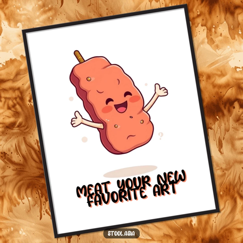 Funny Free Printable Wall Art: A cheerful grilled meat skewer with arms executing a dramatic, flamboyant flourish.