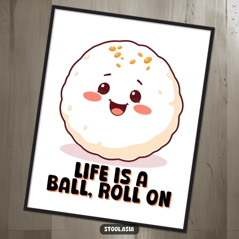 Funny Free Printable Wall Art: A delighted takoyaki ball with small eyes rolling around with infectious glee.