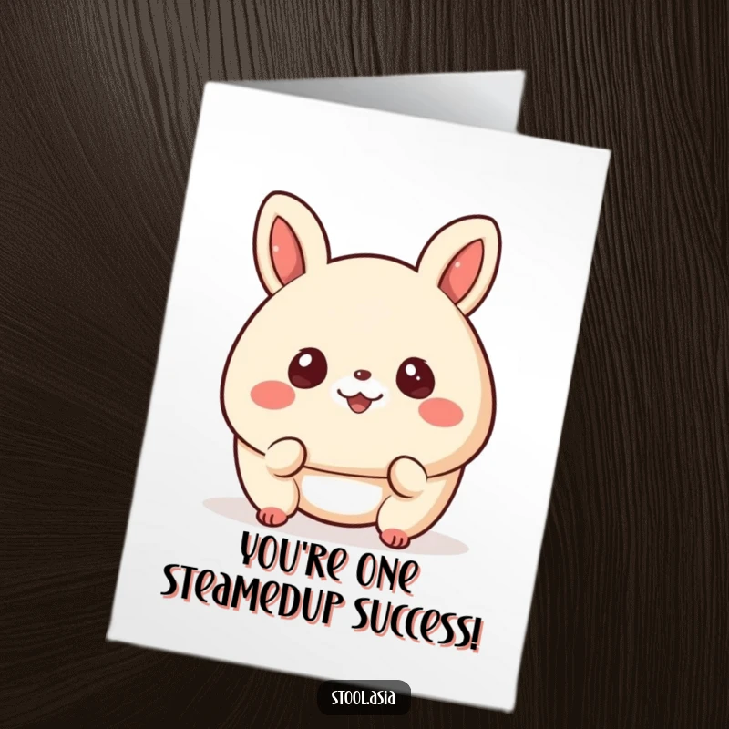 Funny Free Printable Congratulations Card, a happy bao bun with a sweet smile bouncing playfully to celebrate an achievement.