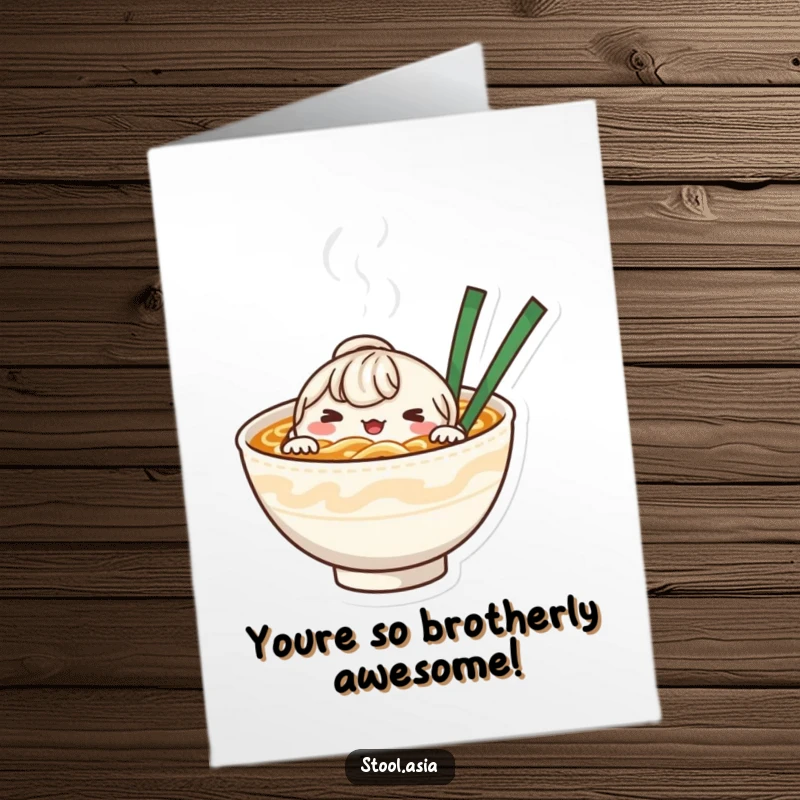 Funny Free Printable Noodle Bowl Congratulations Card: Whimsical noodle character peeking, a humorous downloadable gift.