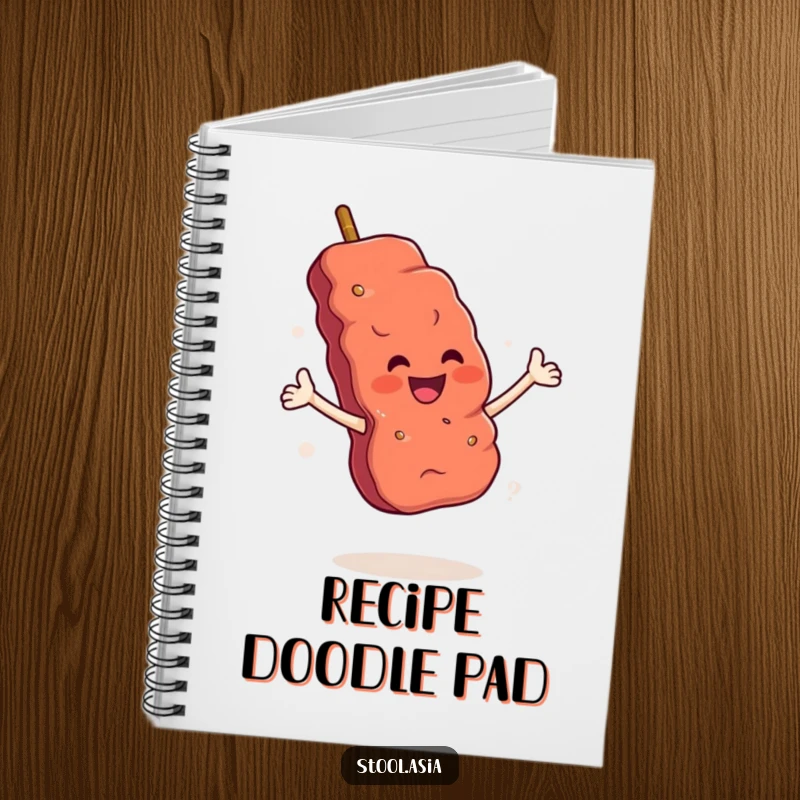 Funny Skewer Notebook: A smiling meat skewer with arms performing a flourish, inspiring culinary creativity.