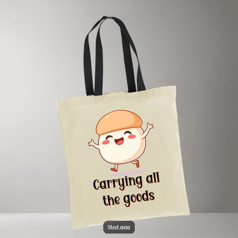 Funny Steamed Bun Tote Bag: A smiling steamed bun with legs expertly executing a street dance move.