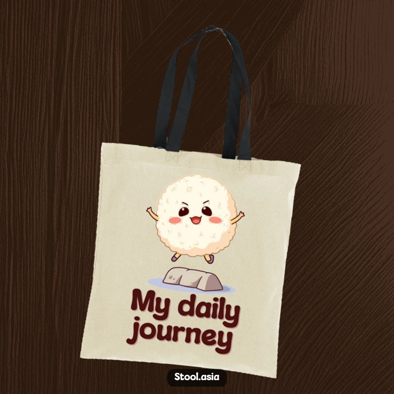 Funny Rice Ball Tote Bag: A determined rice ball jumping with agility over a small impeding object.
