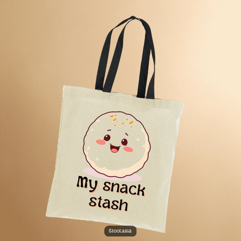 Funny Takoyaki Tote Bag: A delighted takoyaki ball with small eyes rolling around with pure joy.